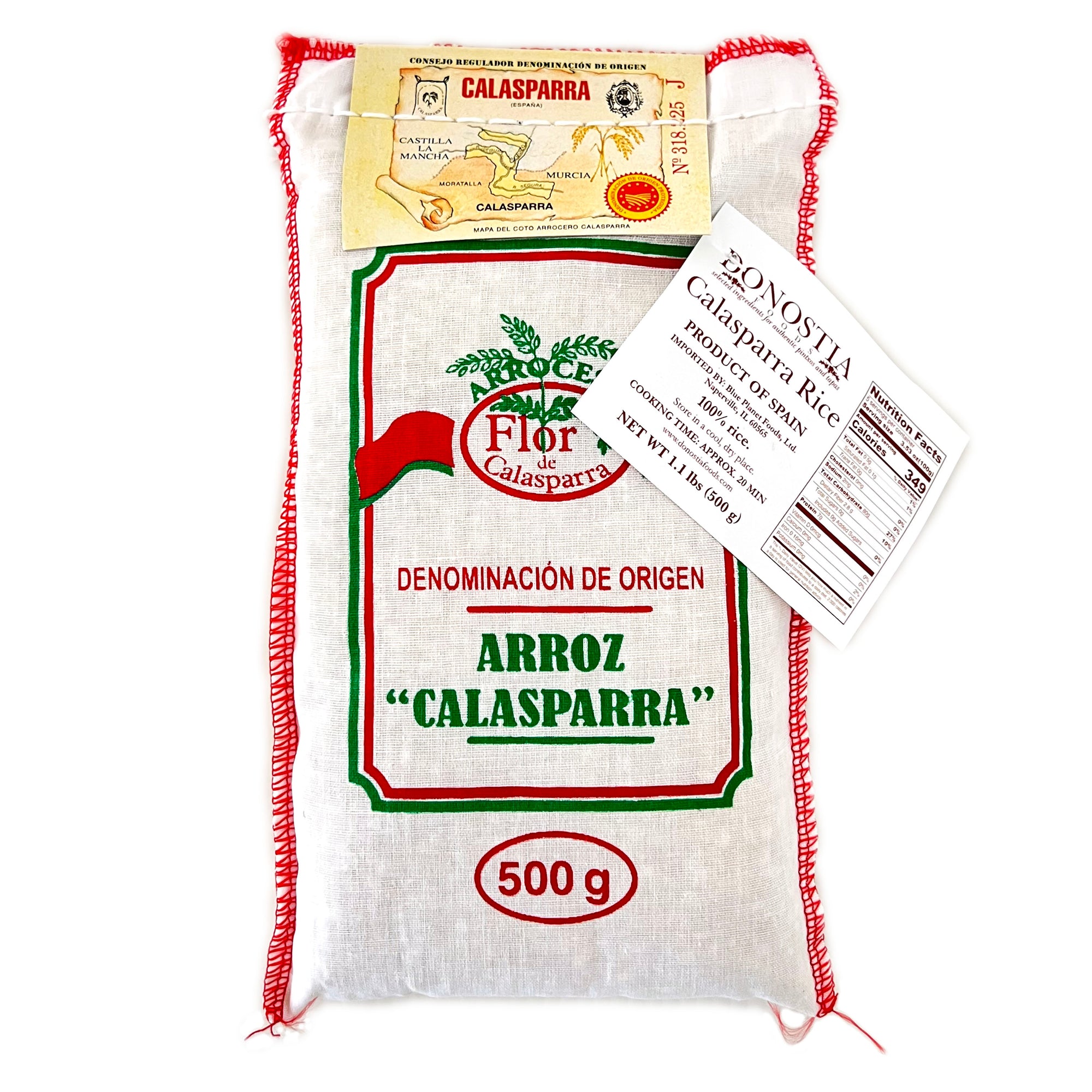 A cloth bag of Donostia Foods Calasparra Rice - Paella rice